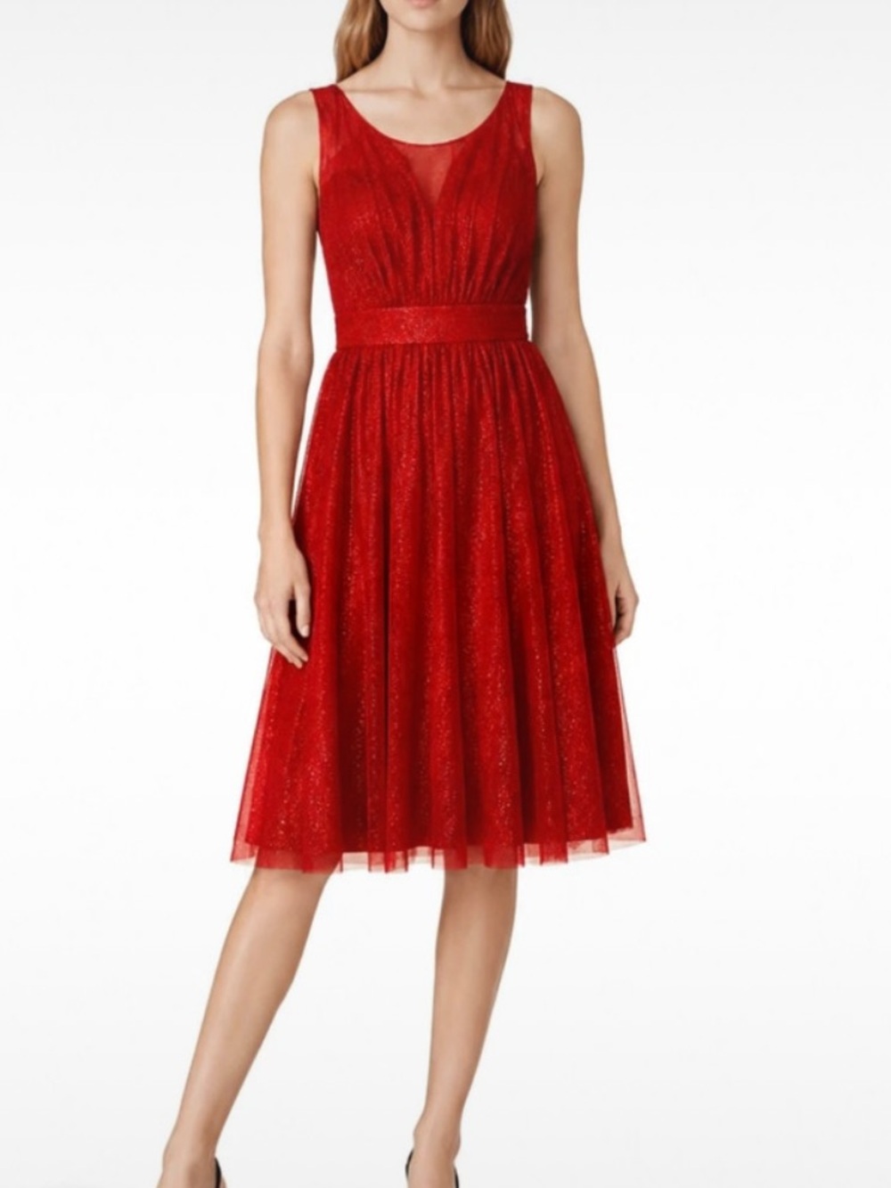 Enfocus Studio Red Glitter Sparkle A-Line Midi Dress